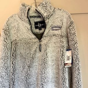 Fuzzy half zip pullover.